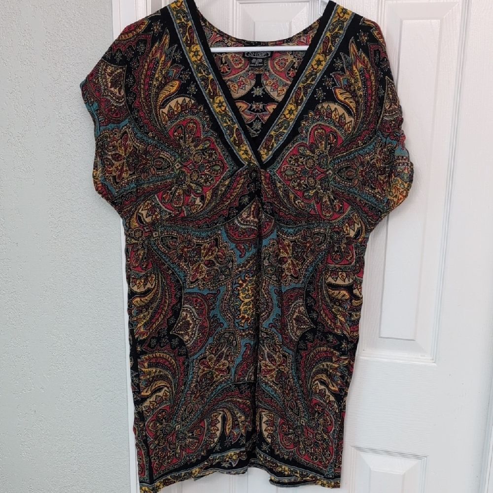 Angie Black Multicolor Paisley V-Neck Tunic